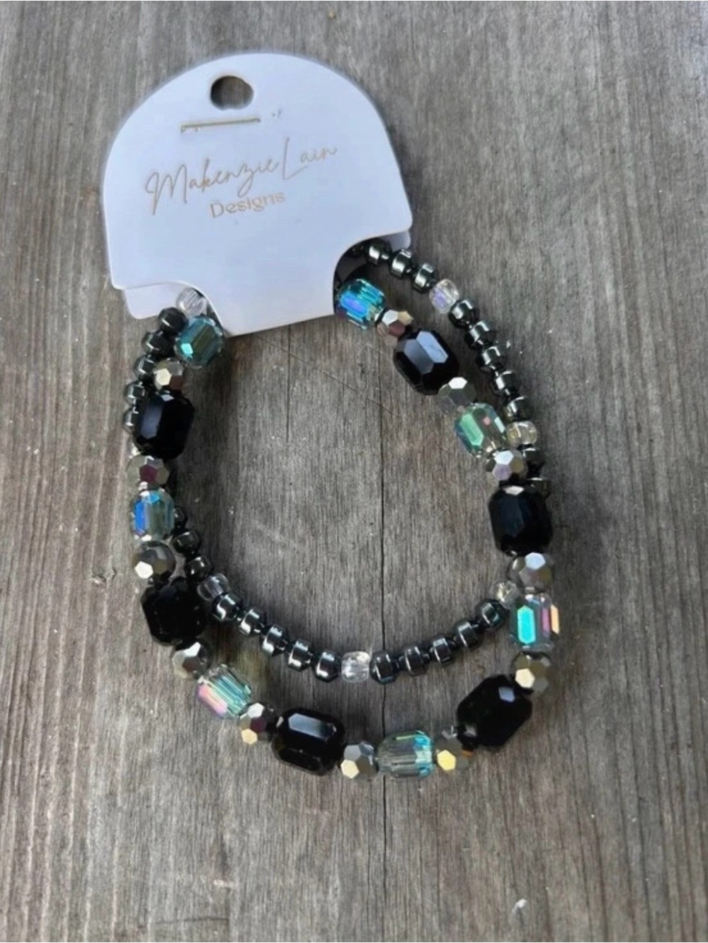 MakenzieLainDesigns Black & Iridescent Beaded Stretch Bracelet Set